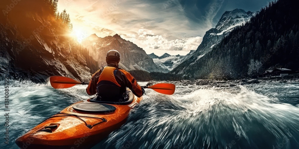 Experience the thrill of extreme sport rafting and kayaking in stunning mountain rivers.