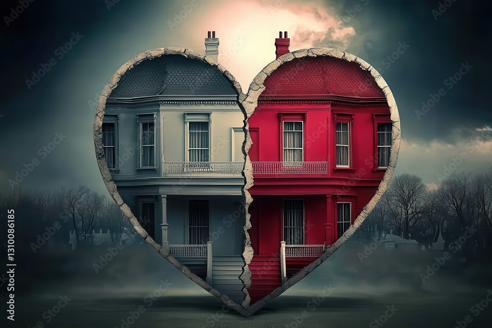 Heart-shaped apartment symbolizing a fractured love.