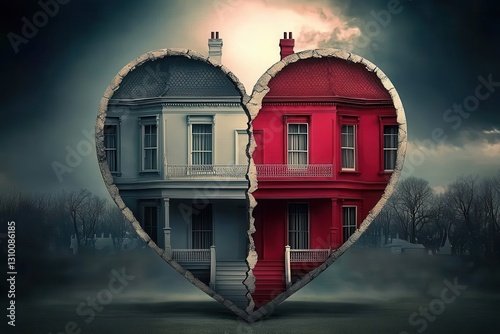 Obraz na płótnie Heart-shaped apartment symbolizing a fractured love. w salonie