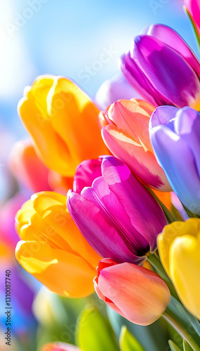 Vibrant colorful tulips bouquet.