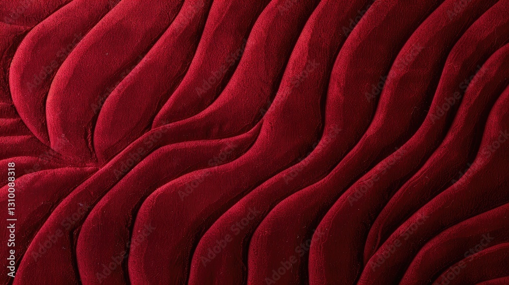 Fototapeta premium Soft red velvet fabric background with gentle waves and smooth folds, creating a luxurious and high-end backdrop for elegant designs