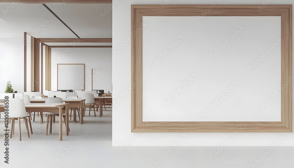 Fototapeta premium Modern Office Interior With Large Wooden Frame