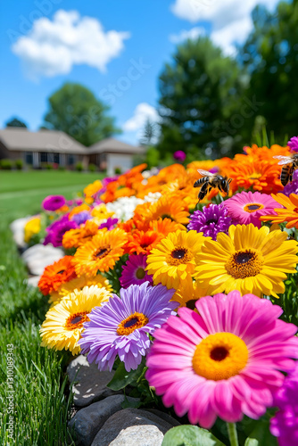 Vibrant flower garden in full bloom.