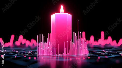 Illuminated Pink Candle with Sound Waves in Digital Environment
