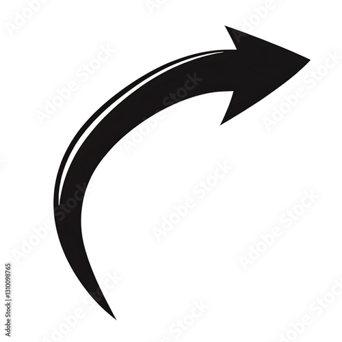 Elegant black curved arrow graphic design element art dark icon guide on transparent background