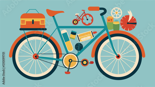 A mecca for bike enthusiasts showcasing a variety of upcycled bicycles with intricate designs and attention to detail and offering workshops and. Vector illustration