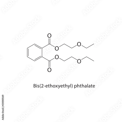 Bis(2-ethoxyethyl) phthalate skeletal structure .Phthalate ester compound schematic illustration. Simple diagram, chemical formula.