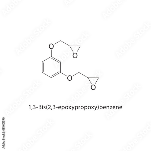 1,3-Bis(2,3-epoxypropoxy)- benzene skeletal structure .Epoxide compound schematic illustration. Simple diagram, chemical formula.