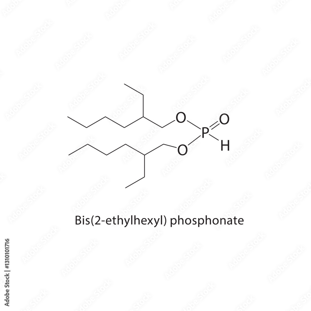 Obraz premium Bis(2-ethylhexyl) phosphonate skeletal structure .Organophosphorodithioate compound schematic illustration. Simple diagram, chemical formula.