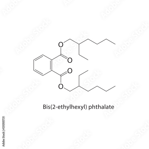 Bis(2-ethylhexyl) phthalate skeletal structure .Ester compound schematic illustration. Simple diagram, chemical formula.