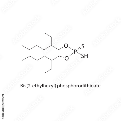 Bis(2-ethylhexyl) phosphorodithioate skeletal structure .Phthalate ester compound schematic illustration. Simple diagram, chemical formula.