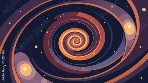 The cosmos arranged in a spiral pattern representing the everevolving journey of selfimprovement in Stoic philosophy.. Vector illustration