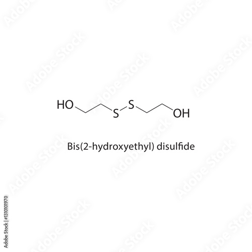 Bis(2-hydroxyethyl) disulfide skeletal structure .Amide compound schematic illustration. Simple diagram, chemical formula.