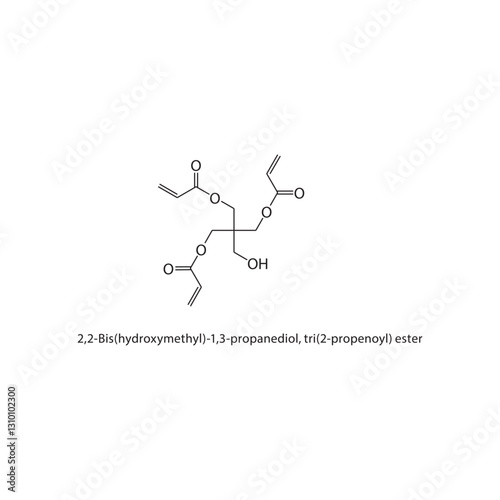 2,2-Bis(hydroxymethyl)-1,3- propanediol, tri(2-propenoyl) ester skeletal structure .Bisphenol compound schematic illustration. Simple diagram, chemical formula.