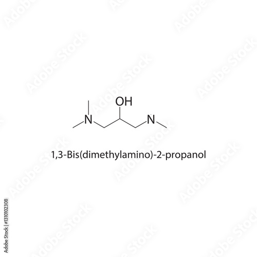 1,3-Bis(dimethylamino)-2- propanol skeletal structure .Aliphatic amine compound schematic illustration. Simple diagram, chemical formula.