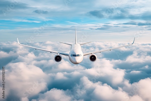 an airplane flying above the clouds, reflecting the power and elegance of aviation