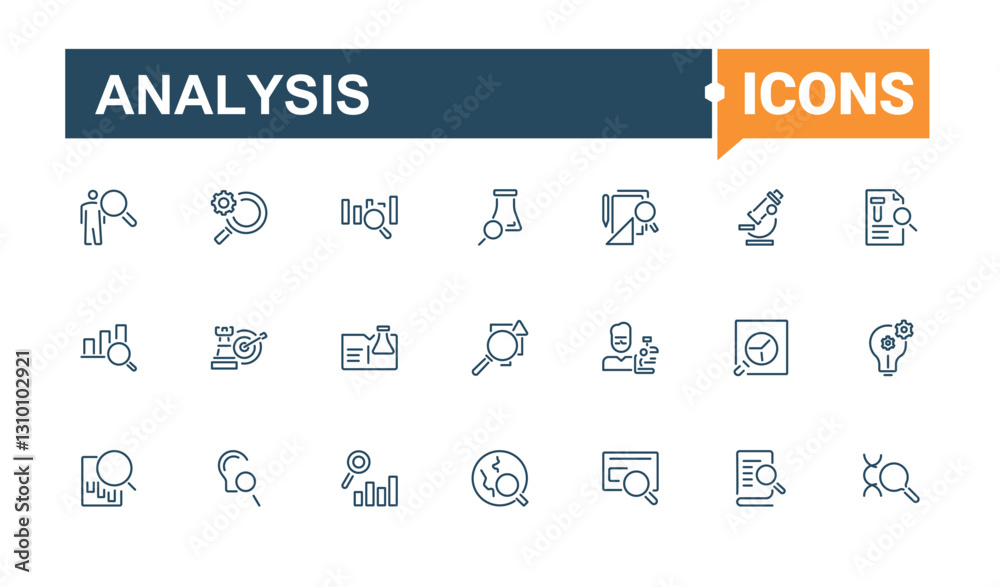 Analysis icons set. Includes icons for find, research, glass, test, element, on, magnifying, technology and more. Perfect for logos and infographic. Trendy minimal icons. Analysis icons set. Includes icons for find, research, glass, test, element, on, magnifying, technology and more. Perfect for logos and infographic. Trendy minimal icons.