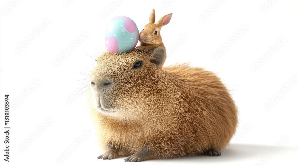 Fototapeta premium Happy easter day with capybara and bunny festive scene joyful animals spring vibes
