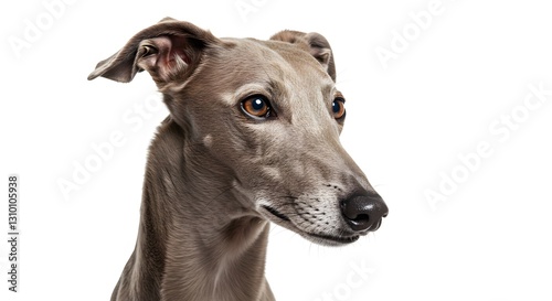 Headshot Side of Italian Greyhound Dog with a Calm Gaze Isolate on White Background