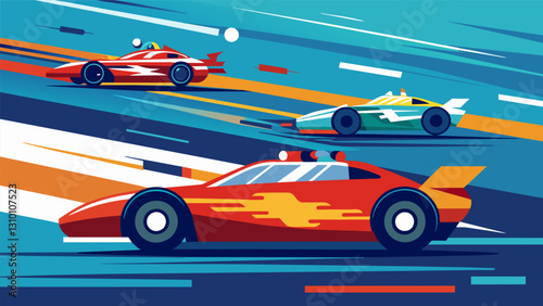 A blur of motion as race cars whiz by in a flurry of highspeed action.. Vector illustration
