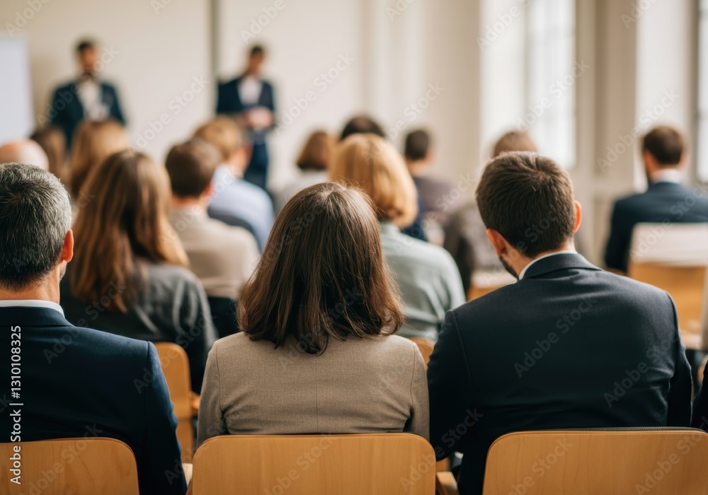 Audience attending a professional seminar in a modern conference room Audience attending a professional seminar in a modern conference room