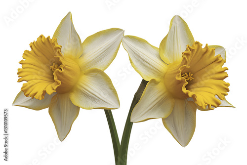 A Pair of Elegant Double Daffodils Facing Each Other photo