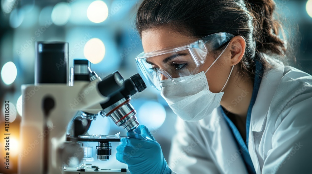 Scientist woman using a microscope in a lab. Scientist woman using a microscope in a lab.