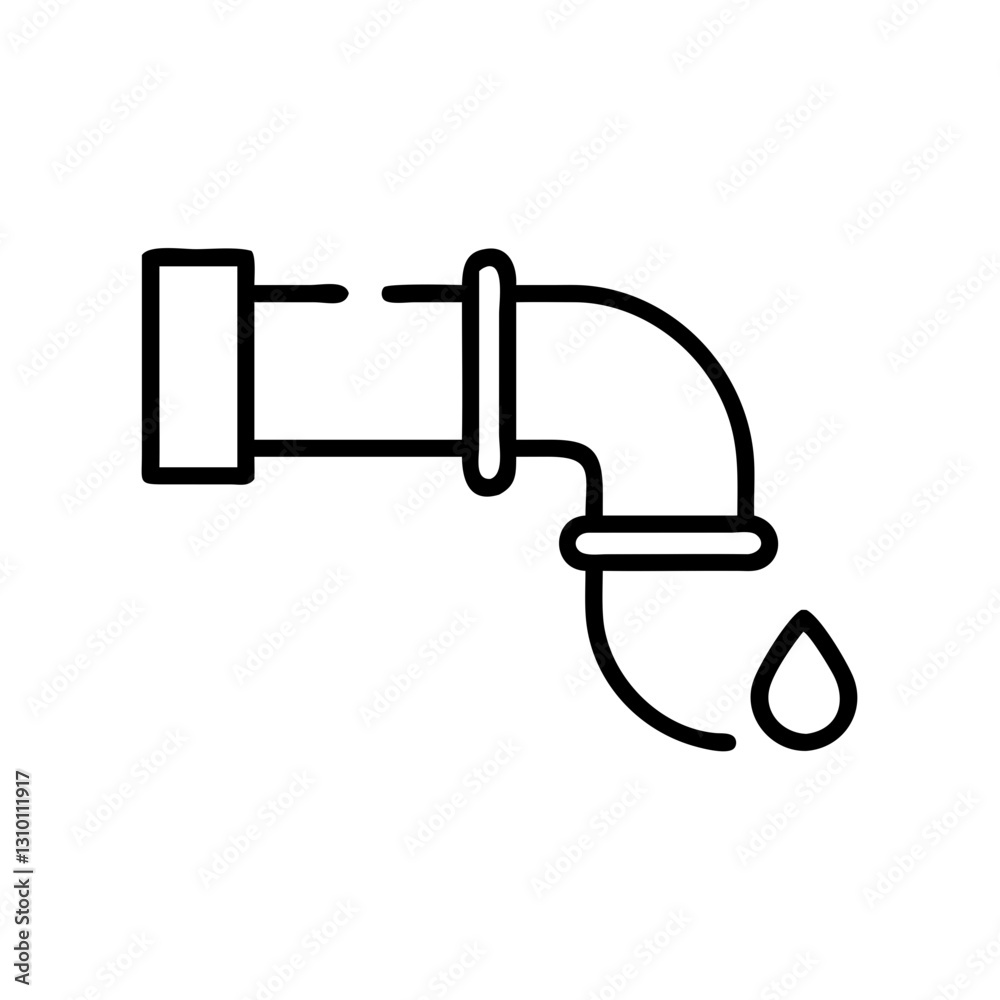 Leaking pipe with water drop symbol Leaking pipe with water drop symbol