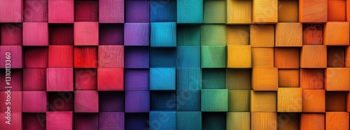 Vibrant Abstract Geometric Rainbow Pattern of Wooden Cubes
