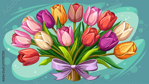 beautiful tulip Flower bouquet for wedding, isolated on transparent background