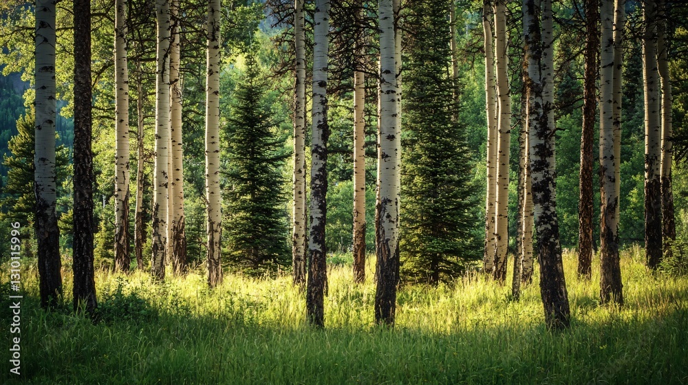 Fototapeta premium Idyllic Aspen Trees in Forest, Wyoming