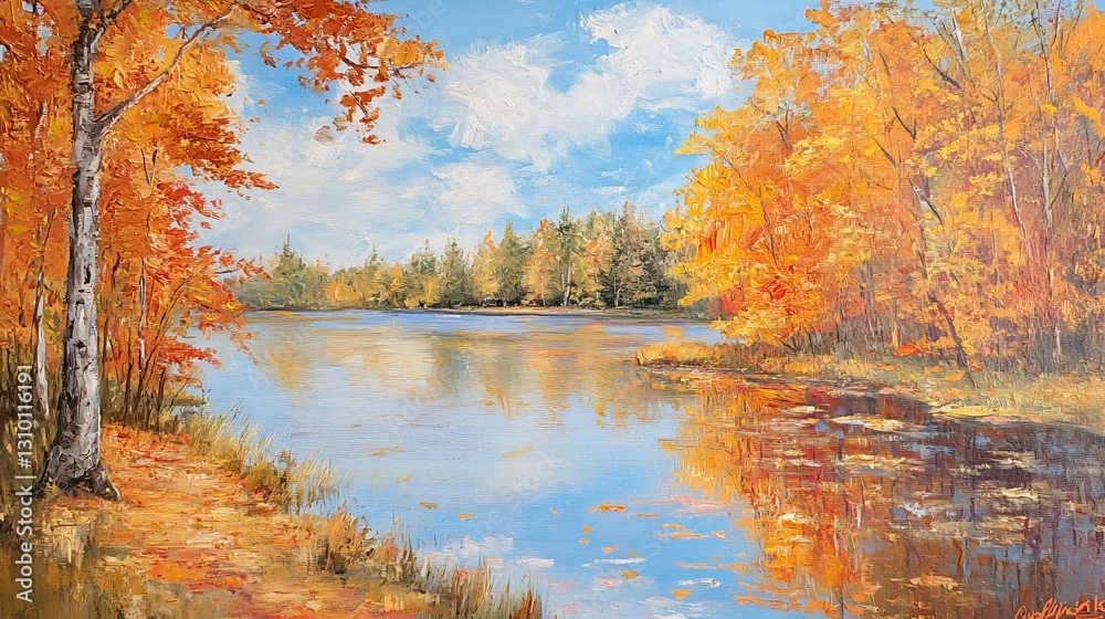 Obraz premium Serene Autumn Lake Reflection Landscape