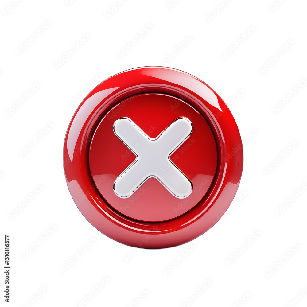 Obraz premium Red cancel button 3D icon with white cross symbol