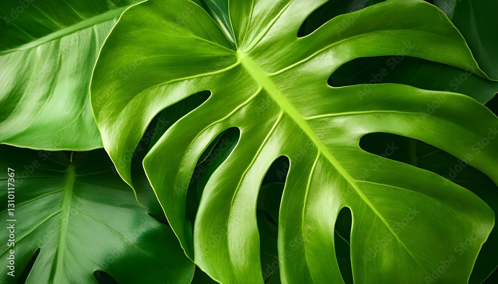 Fototapeta premium Lush Green Monstera Leaves Close Up View