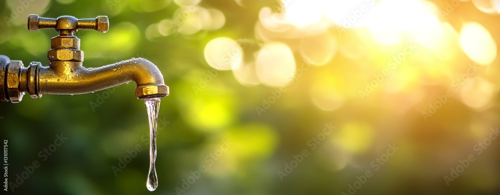AI Concept Water Resource Management Technology. A close-up image of a dripping tap with a blurred backdrop, showing the precise moment water droplets are created and drop AI Concept Water Resource Management Technology. A close-up image of a dripping tap with a blurred backdrop, showing the precise moment water droplets are created and drop