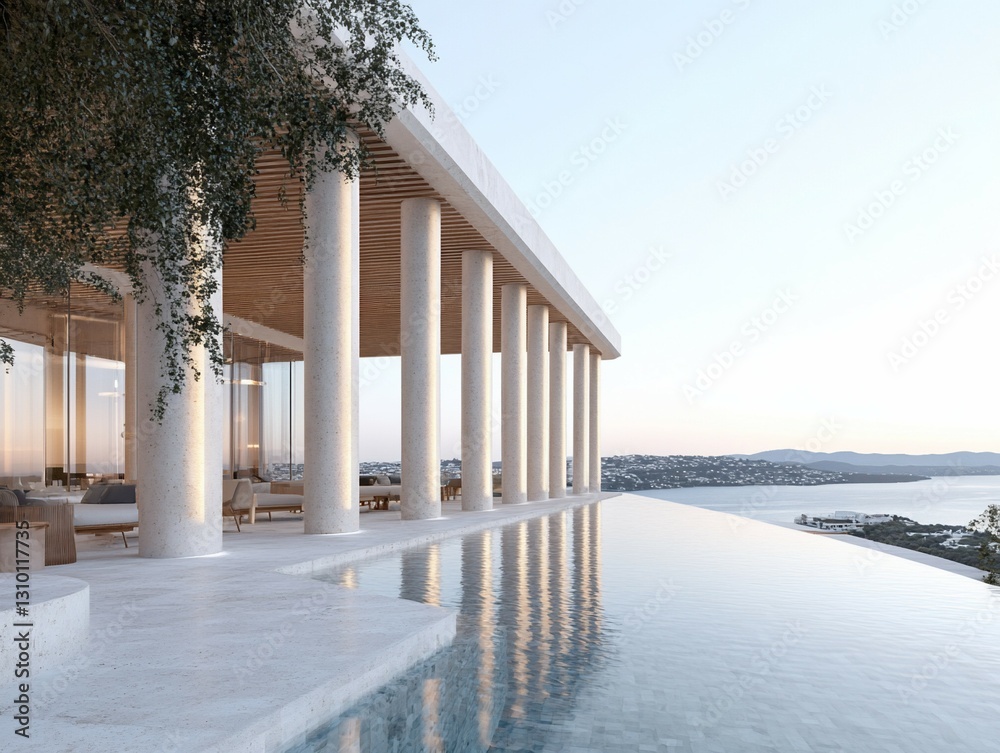 Fototapeta premium Luxury villa infinity pool sunset ocean view