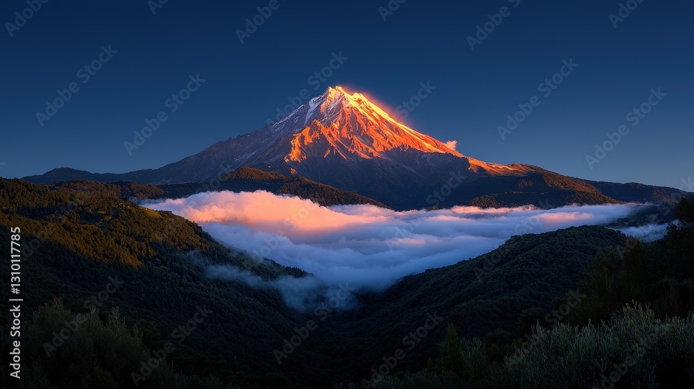 Sunrise Volcano Peak, Misty Mountain Valley Sunrise Volcano Peak, Misty Mountain Valley