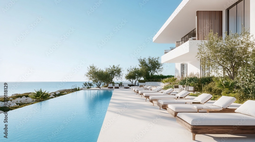 Fototapeta premium Luxury villa pool, ocean view, relaxation