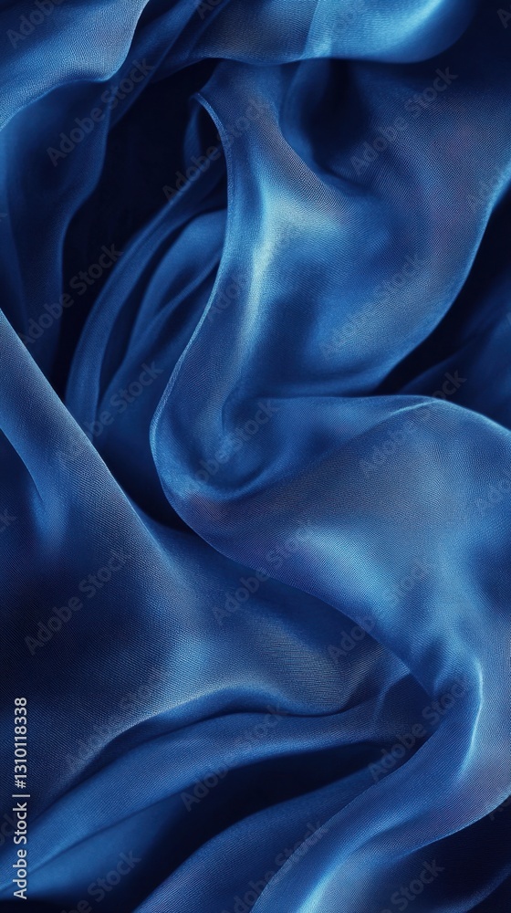 Obraz premium Elegant flowing blue silk fabric with smooth waves and textured patterns