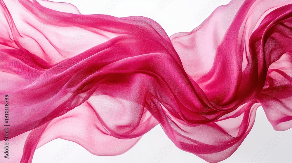 Obraz premium Flowing pink fabric waves on white background texture