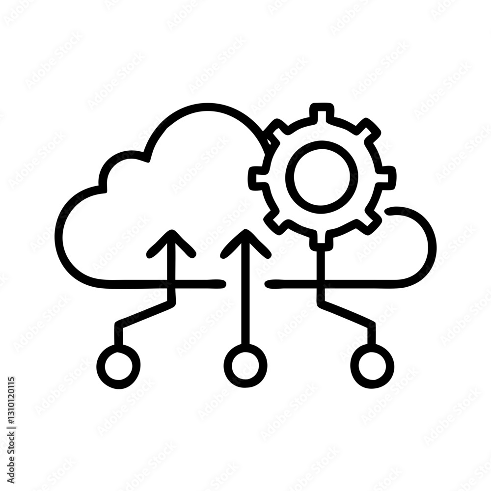 Cloud data-processing icon with gears, technology concept Cloud data-processing icon with gears, technology concept