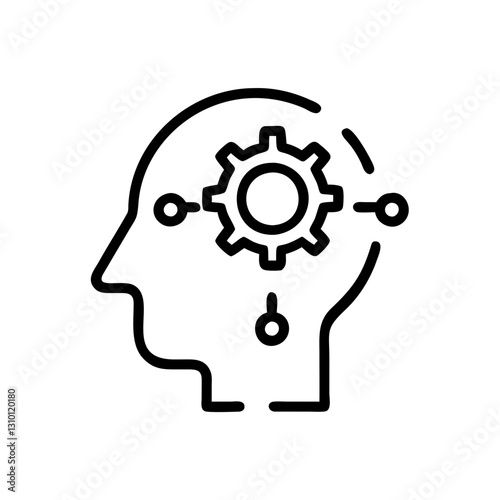 Machine-thinking icon with gears, innovation concept