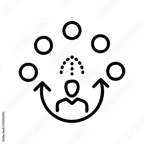 Predictive model icon with interactions, analytical concept