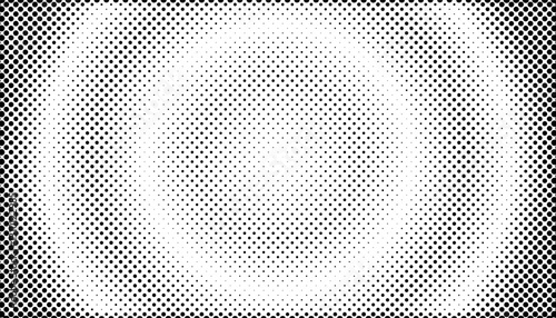 Halftone polka dots arranged in circles on white background, Basic dotted pattern texture. wavy dots radiating out from center.