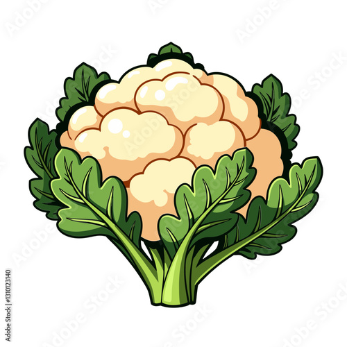 Nutritious cauliflower head with textured florets in a detailed food illustration style