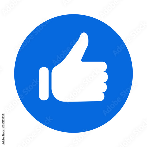 Like Button. Blue Circle With White Thumbs Up Icon. Simple Flat Like Button Symbol For Social Media, Approval, Feedback, And Positive Interaction In Digital Communication