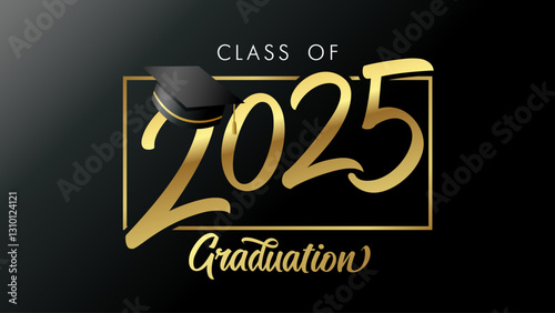 Class of 2025, Congratulation golden luxury calligraphy web slide. Senior class of 2025 design for graduation photo album. Vector illustration