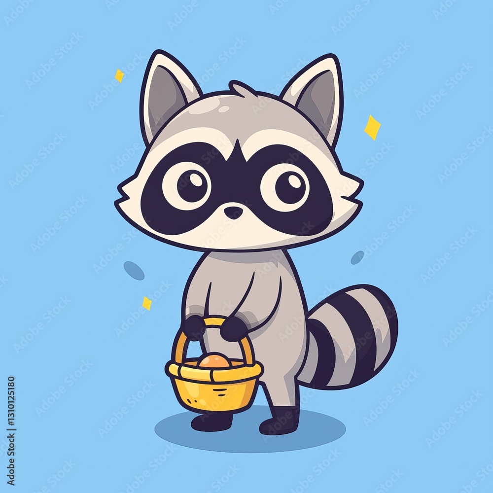 Cute Raccoon Holding Basket Cute Raccoon Holding Basket