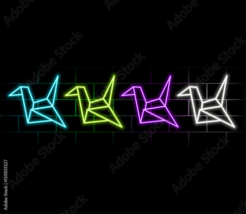 Minimalist modern bird origami vector illustration. neon style.