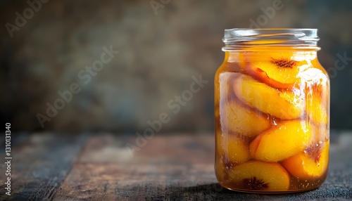 A Glass Jar Filled With Sweet Peach Preserves